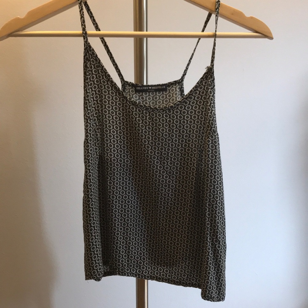 Brandy Melville black and white floral crop tank